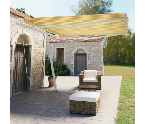 Izvelkama Markīze Ar Kātu, 450X350 Cm, Manuāla, Dzeltena/Balta Vidaxl