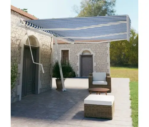 Markīze Ar Kātu, 600X350 Cm, Automātiska, Zila/Balta Vidaxl