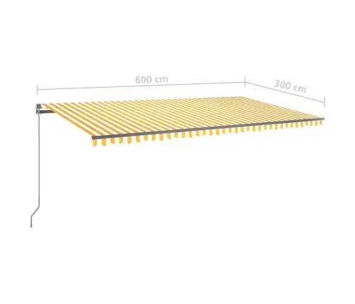 Markīze Ar Stabu, 600X300 Cm, Automātiska, Dzeltena/Balta Vidaxl