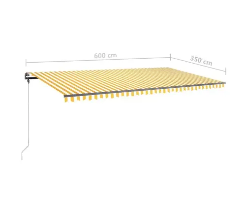 Izvelkama Markīze Ar Stabu, 600X350 Cm, Manuāla, Dzeltena/Balta Vidaxl