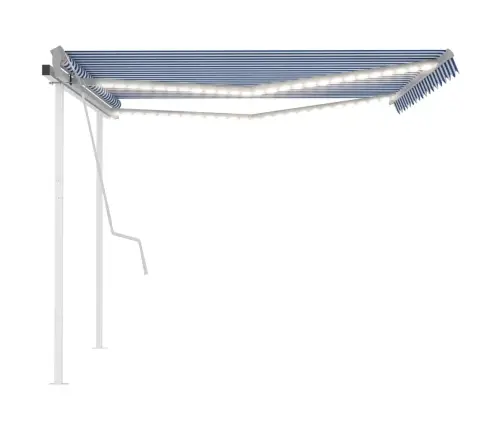 Izvelkama Markīze Ar Led, 4X3 M, Manuāla, Zili Balta Vidaxl