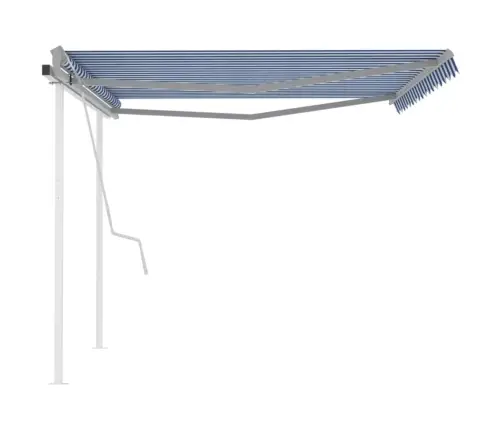 Izvelkama Markīze Ar Kātiem, 4,5X3 M, Manuāla, Zili Balta Vidaxl