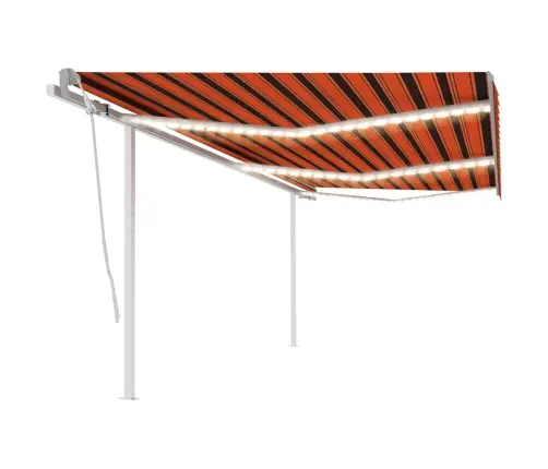 Izvelkama Markīze Ar Led, 6X3 M, Manuāla, Oranža Un Brūna Vidaxl