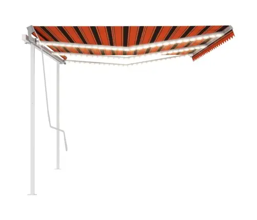 Izvelkama Markīze Ar Led, 6X3 M, Manuāla, Oranža Un Brūna Vidaxl