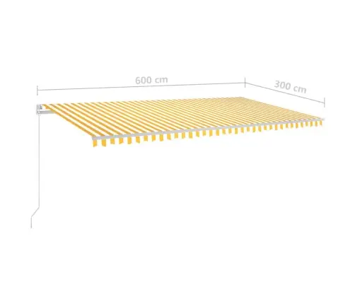 Izvelkama Markīze Ar Stabiem, 6X3 M, Automātiska, Dzeltenbalta Vidaxl