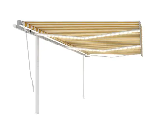 Izvelkama Markīze Ar Led, 6X3,5 M, Manuāla, Dzelteni Balta Vidaxl