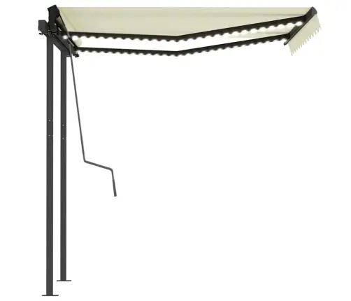 Izvelkama Markīze Ar Led, 3X2,5 M, Manuāla, Krēmkrāsas Vidaxl