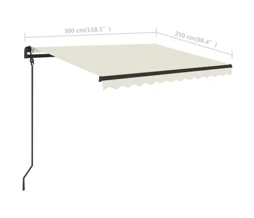 Izvelkama Markīze Ar Led, 3X2,5 M, Manuāla, Krēmkrāsas Vidaxl