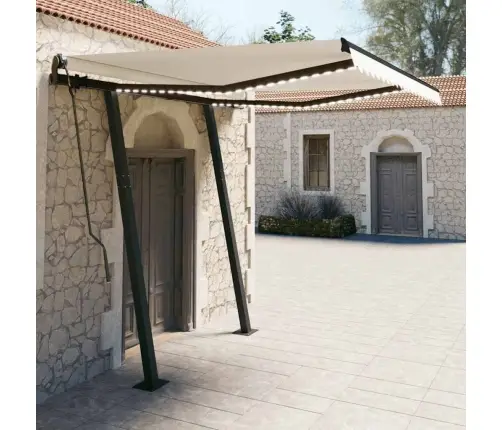 Izvelkama Markīze Ar Led, 3X2,5 M, Manuāla, Krēmkrāsas Vidaxl