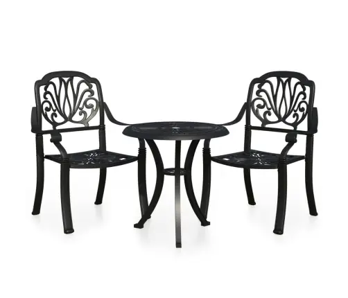 Bistro Baldų Komplektas, 3 Dalių, Juodas, Lietas Aliuminis