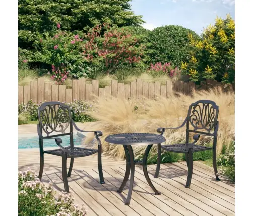 Bistro Baldų Komplektas, 3 Dalių, Juodas, Lietas Aliuminis