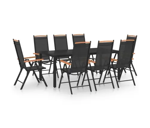 Sodo Valgomojo Baldų Komplektas, 9 Dalių, Juodas, Aluminis