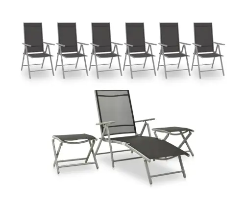 9-Daļīgs Dārza Atpūtas Mēbeļu Komplekts, Melns, Sudrabains Vidaxl