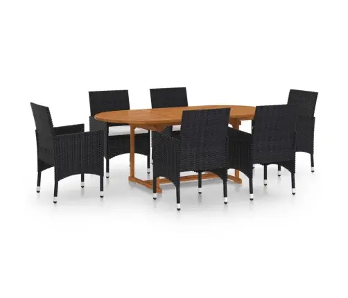 7-Osaline Aiamööblikomplekt, Polürotang, Must