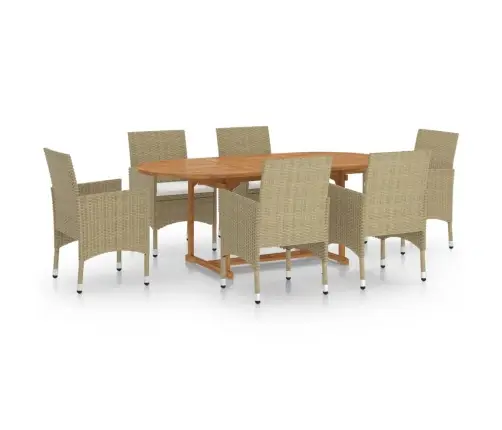 7-Osaline Aiamööbli Söögikomplekt, Polürotang, Beež