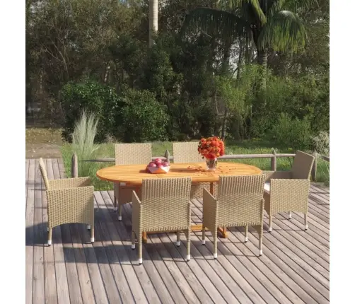 7-Osaline Aiamööbli Söögikomplekt, Polürotang, Beež