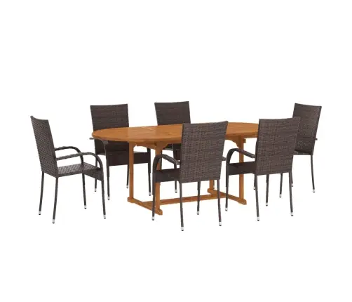 7-Daļīgs Dārza Mēbeļu Komplekts, Brūna Pe Rotangpalma Vidaxl