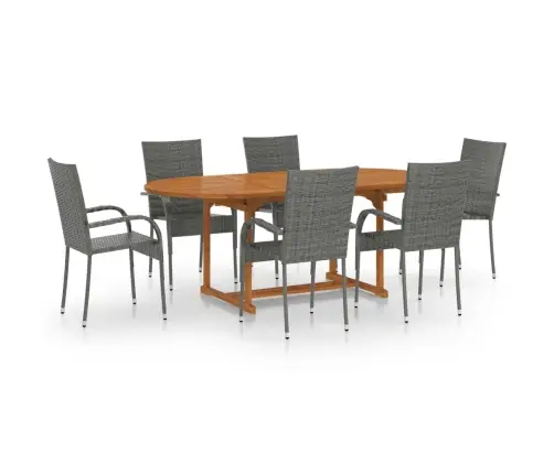 7-Daļīgs Dārza Mēbeļu Komplekts, Pelēka Pe Rotangpalma Vidaxl