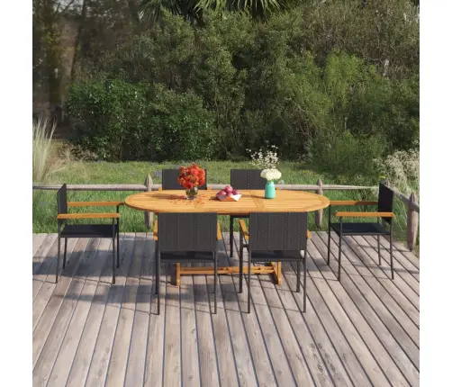 7-Daļīgs Dārza Mēbeļu Komplekts, Pe Rotangpalma, Melns Vidaxl