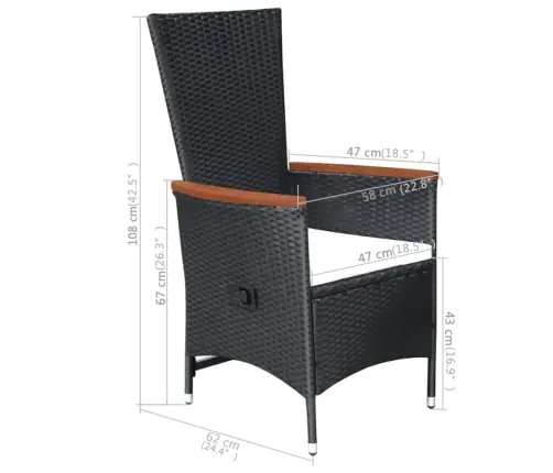 7-Osaline Aiamööblikomplekt, Polürotang, Must