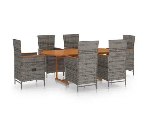 7-Daļīgs Dārza Mēbeļu Komplekts, Pe Rotangpalma, Pelēks Vidaxl