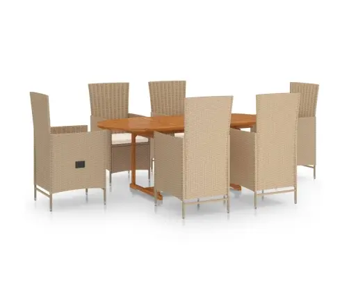 7-Osaline Aiamööbli Söögikomplekt, Polürotang, Beež