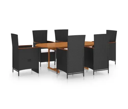 7-Daļīgs Dārza Mēbeļu Komplekts, Pe Rotangpalma, Melns Vidaxl