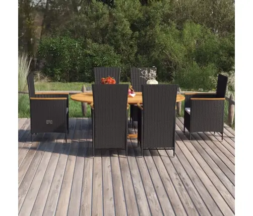 7-Daļīgs Dārza Mēbeļu Komplekts, Pe Rotangpalma, Melns Vidaxl