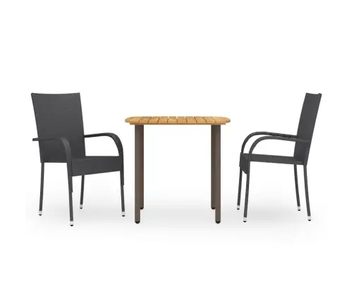 Sodo Valgomojo Baldų Komplektas, 3 Dalių, Juodas, Poliratanas