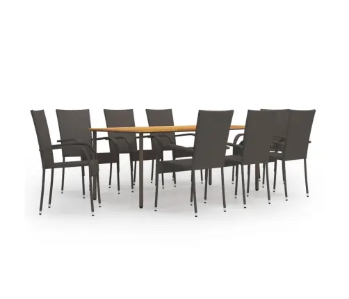 9-Osaline Aiamööbli Söögikomplekt, Polürotang, Pruun