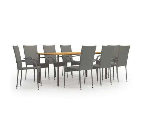 9-Daļīgs Dārza Mēbeļu Komplekts, Pelēka Pe Rotangpalma Vidaxl