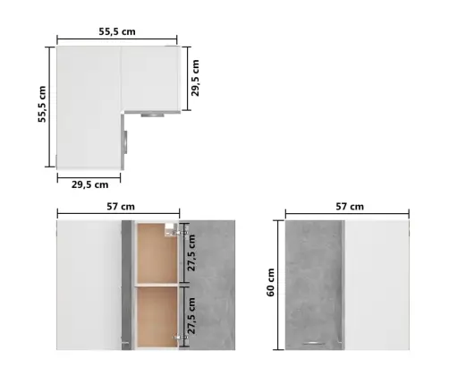 Pakabinama Kampinė Spintelė,  “Lyon",  Betono Pilka,  57X57X60Cm