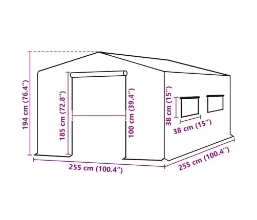 Šiltnamio Apdangalas (6,5025M²), Žalias, 255X255X194Cm