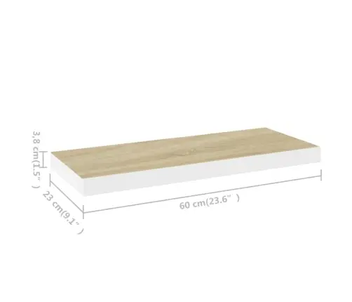 Sienas Plaukts, Balta Un Ozolkoka Krāsa, 60X23,5X3,8 Cm, Mdf Vidaxl