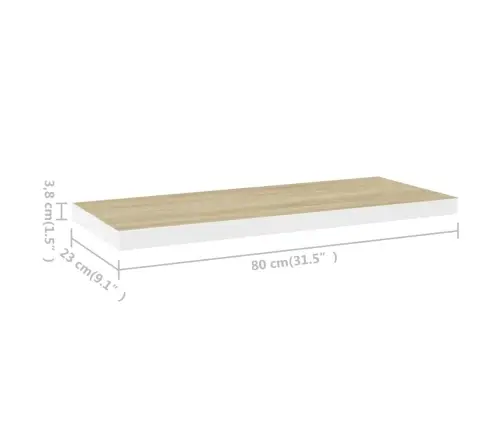 Sienas Plaukts, Balta Un Ozolkoka Krāsa, 80X23,5X3,8 Cm, Mdf Vidaxl