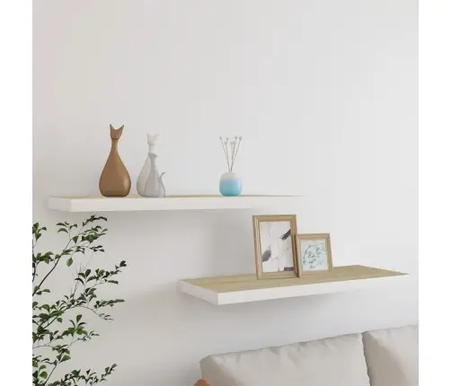 Pakabinamos Lentynos, 2Vnt., Ąžuolo/Baltos, 80X23,5X3,8cm Mdf
