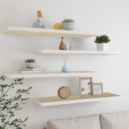 Sienas Plaukti, 4 Gab., Koka, Balta Krāsa, 90X23,5X3,8 Cm, Mdf Vidaxl