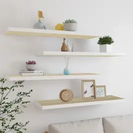 Sienas Plaukti, 4 Gab., Koka, Balta Krāsa, 90X23,5X3,8 Cm, Mdf Vidaxl