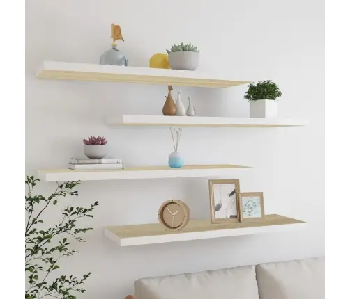 Sienas Plaukti, 4 Gab., Koka, Balta Krāsa, 90X23,5X3,8 Cm, Mdf Vidaxl