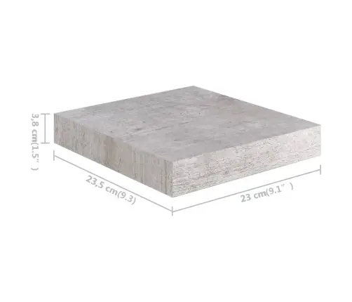 Pakabinamos Lentynos, 4Vnt., Betono Pilkos, 23X23,5X3,8cm Mdf