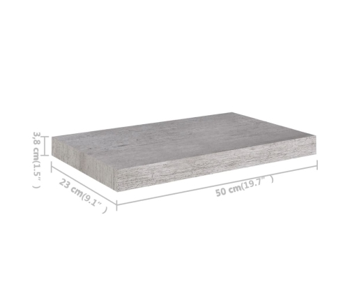 Sienas Plaukts, Betona Pelēks, 50X23X3,8 Cm, Mdf Vidaxl