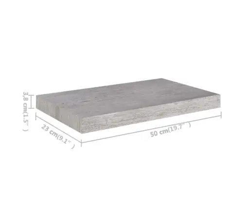 Sienas Plaukts, Betona Pelēks, 50X23X3,8 Cm, Mdf Vidaxl