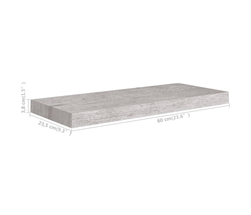 Sienas Plaukti, 4 Gab., Betona Pelēki, 60X23,5X3,8 Cm, Mdf Vidaxl