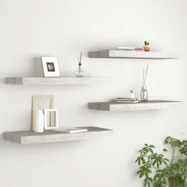 Sienas Plaukti, 4 Gab., Betona Pelēki, 60X23,5X3,8 Cm, Mdf Vidaxl