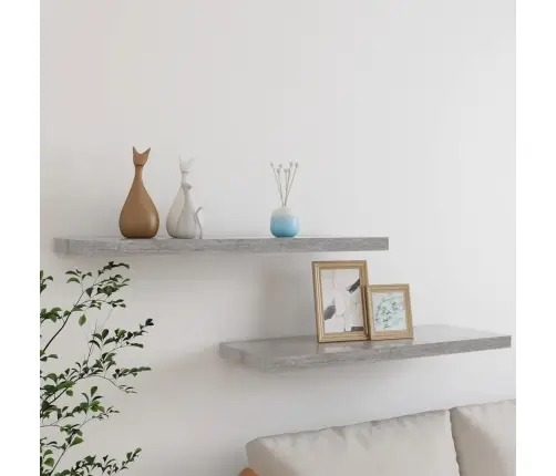 Sienas Plaukti, 2 Gab., Betona Pelēki, 80X23,5X3,8 Cm, Mdf Vidaxl