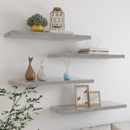 Pakabinamos Lentynos, 4Vnt., Betono Pilkos, 80X23,5X3,8cm Mdf