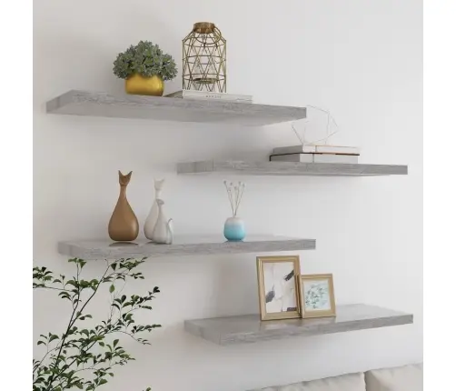 Sienas Plaukti, 4 Gab., Betona Pelēki, 80X23,5X3,8 Cm, Mdf Vidaxl