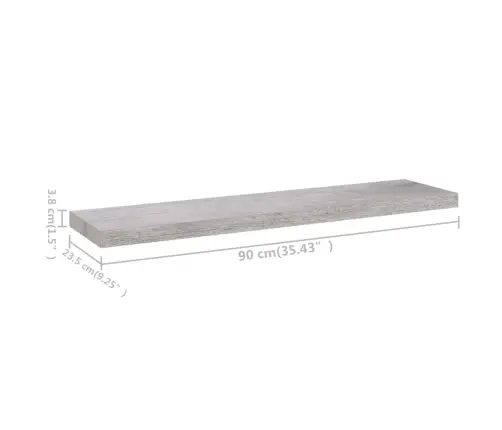 Sienas Plaukti, 2 Gab., Betona Pelēki, 90X23,5X3,8 Cm, Mdf Vidaxl