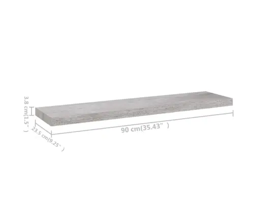 Sienas Plaukti, 4 Gab., Betona Pelēki, 90X23,5X3,8 Cm, Mdf Vidaxl
