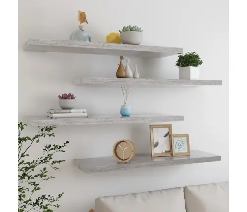 Sienas Plaukti, 4 Gab., Betona Pelēki, 90X23,5X3,8 Cm, Mdf Vidaxl